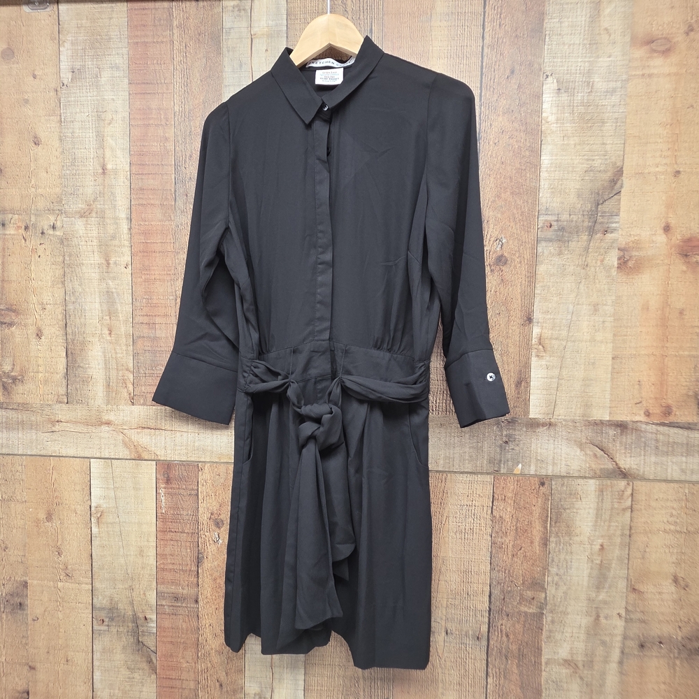 Gretchen Scott Breezy Blouson Chiffon Dress Tie Front Wom Medium Black New